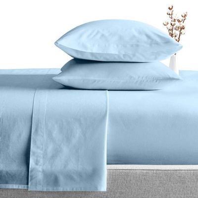100% Egyptian Cotton 1000 Thread Count Luxury & Ultrasoft 6-Piece Bed Sheet Set (1 Fitted, 1 Flat, 4 Pillowcase) Fits Upto 21-24 Deep Pocket (Queen Size, Light Blue Color) Solid Pattern