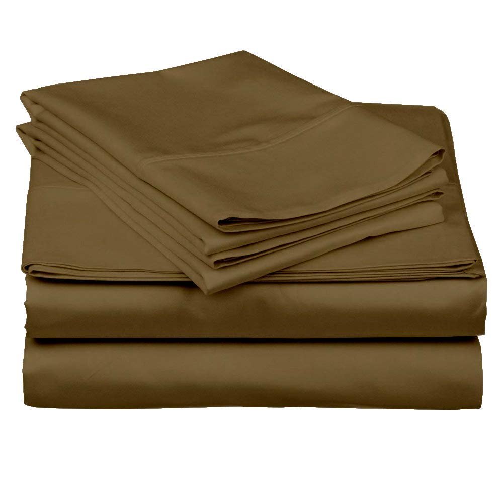 100% Egyptian Cotton 1000 Thread Count Luxury & Ultrasoft 6-Piece Bed Sheet Set (1 Fitted, 1 Flat, 4 Pillowcase) Fits Upto 21-24 Deep Pocket (King Size, Taupe Color) Solid Pattern