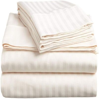 100% Egyptian Cotton 1000 Thread Count Luxury & Ultrasoft 6-Piece Bed Sheet Set (1 Fitted, 1 Flat, 4 Pillowcase) Fits Upto 21-24 Deep Pocket (King Size, Ivory Color) Stripe Pattern