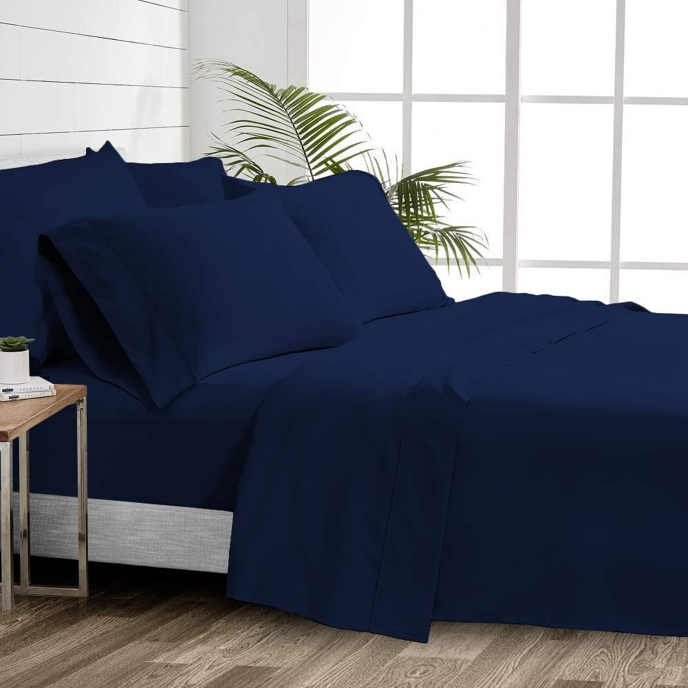 1000 Thread Count 100% Cotton Sheets  Navy Blue Extra Long-Staple Cotton Twin XL Sheets, Fits Mattress 16'' Deep Pocket, Sateen Weave, Soft Cotton 4 Piece Bed Sheets Set