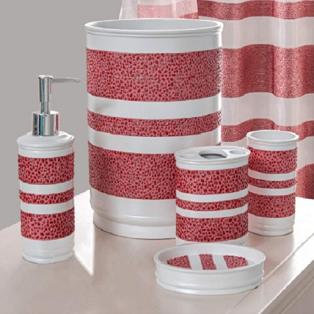 6-Piece Decorative Bathroom Accessory Set Made of Polyresin (Marquis Red)