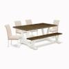 East West Furniture V077BR202-6 6 Piece Dining Set Contains a Rectangle Dining Room Table with V-Legs and 4 Light Beige Linen Fabric Parson Chairs with a Bench, 40x72 Inch, Multi-Color view 1
