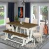 East West Furniture V077BR202-6 6 Piece Dining Set Contains a Rectangle Dining Room Table with V-Legs and 4 Light Beige Linen Fabric Parson Chairs with a Bench, 40x72 Inch, Multi-Color view 2