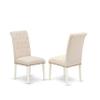 East West Furniture V077BR202-6 6 Piece Dining Set Contains a Rectangle Dining Room Table with V-Legs and 4 Light Beige Linen Fabric Parson Chairs with a Bench, 40x72 Inch, Multi-Color view 4
