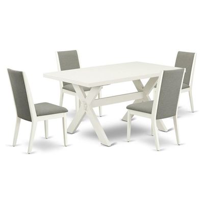 East West Furniture X026LA206-5 5 Piece Dining Room Table Set Includes a Rectangle Kitchen Table with X-Legs and 4 Shitake Linen Fabric Parson Dining Chairs, 36x60 Inch, Multi-Color