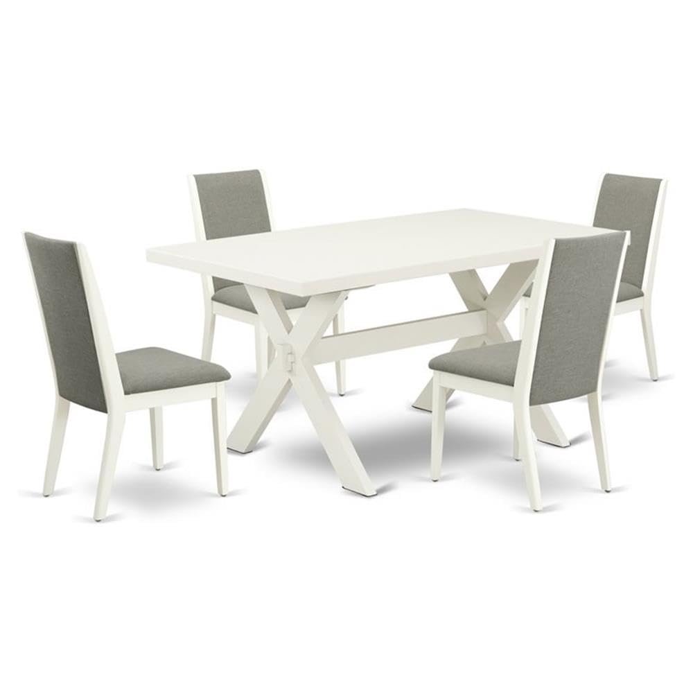 East West Furniture X026LA206-5 5 Piece Dining Room Table Set Includes a Rectangle Kitchen Table with X-Legs and 4 Shitake Linen Fabric Parson Dining Chairs, 36x60 Inch, Multi-Color