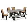 East West Furniture X697LA147-6 6 Piece Dining Table Set Contains a Rectangle Dining Room Table and 4 Light Sable Linen Fabric Parson Chairs with a Bench, 40x72 Inch, Multi-Color view 1