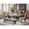 East West Furniture X697LA147-6 6 Piece Dining Table Set Contains a Rectangle Dining Room Table and 4 Light Sable Linen Fabric Parson Chairs with a Bench, 40x72 Inch, Multi-Color view 2
