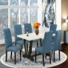 East West Furniture V626EL121-7 7 Piece Dining Set Consist of a Rectangle Dining Room Table with V-Legs and 6 Blue Linen Fabric Upholstered Parson Chairs, 36x60 Inch, Multi-Color view 2