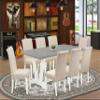 East West Furniture V097BA201-9 9 Piece Modern Dining Table Set Includes a Rectangle Wooden Table with V-Legs and 8 Cream Linen Fabric Parson Dining Room Chairs, 40x72 Inch, Multi-Color view 2