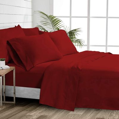 1000 Thread Count 100% Cotton Sheets  Burgundy Extra Long-Staple Cotton King Sheets, Fits Mattress 16'' Deep Pocket, Sateen Weave, Soft Cotton 4 Piece Bed Sheets Set