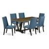 East West Furniture V677FL121-7 7 Piece Kitchen Table & Chairs Set Consist of a Rectangle Dining Room Table with V-Legs and 6 Blue Linen Fabric Parson Dining Chairs, 40x72 Inch, Multi-Color view 1