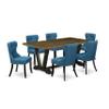 East West Furniture V677SI121-7 7 Piece Dining Set Consist of a Rectangle Dining Room Table with V-Legs and 6 Blue Linen Fabric Upholstered Parson Chairs, 40x72 Inch, Multi-Color view 1