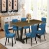 East West Furniture V677SI121-7 7 Piece Dining Set Consist of a Rectangle Dining Room Table with V-Legs and 6 Blue Linen Fabric Upholstered Parson Chairs, 40x72 Inch, Multi-Color view 2