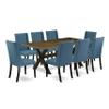 East West Furniture X677FL121-9 9 Piece Dining Room Furniture Set Includes a Rectangle Dining Table with X-Legs and 8 Blue Linen Fabric Upholstered Chairs, 40x72 Inch, Multi-Color view 1