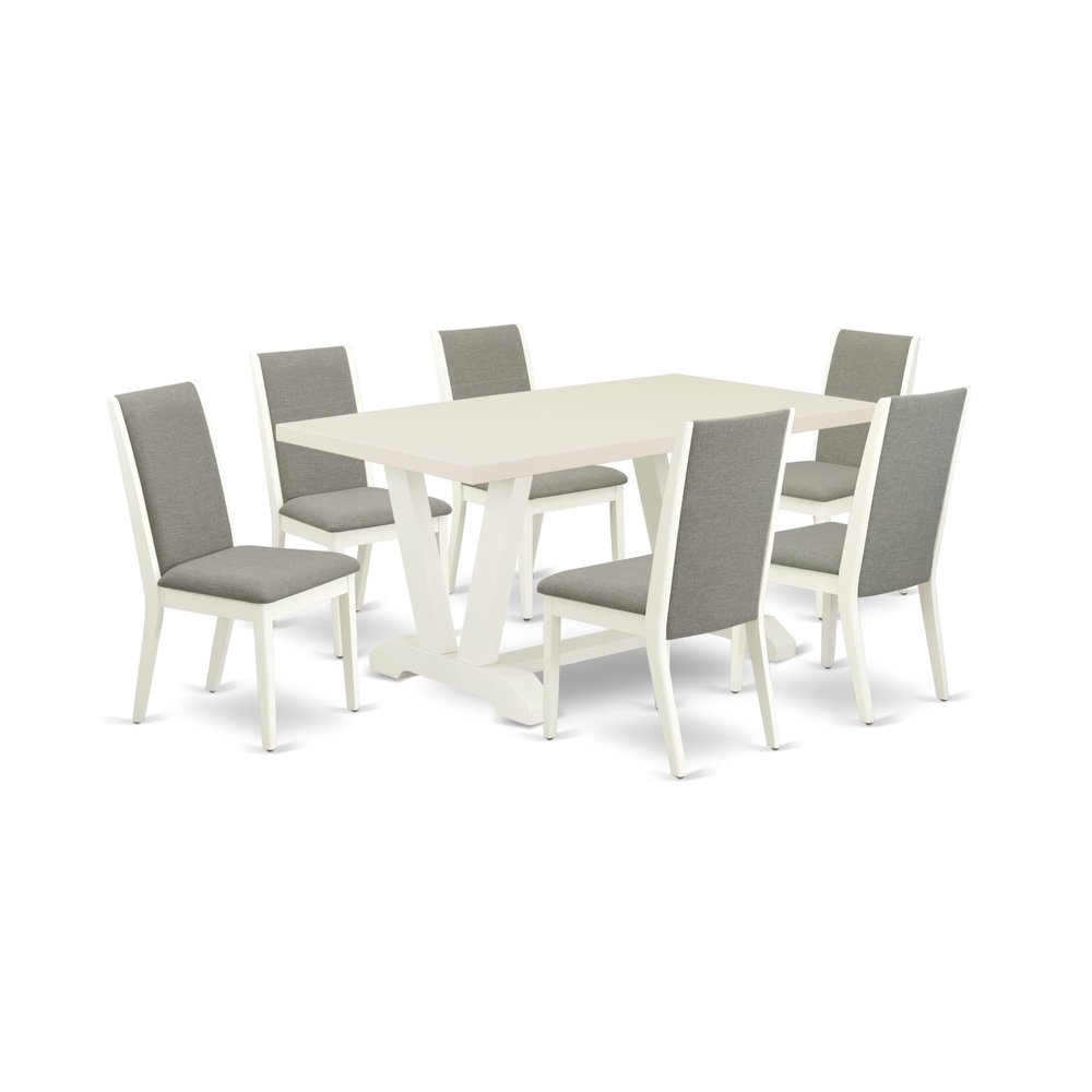 East West Furniture V026LA206-7 7 Piece Dining Table Set Consist of a Rectangle Dining Room Table with V-Legs and 6 Shitake Linen Fabric Upholstered Parson Chairs, 36x60 Inch, Multi-Color
