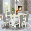 East West Furniture V026LA206-7 7 Piece Dining Table Set Consist of a Rectangle Dining Room Table with V-Legs and 6 Shitake Linen Fabric Upholstered Parson Chairs, 36x60 Inch, Multi-Color view 2