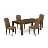 East West Furniture LMEL5-77-18 5 Piece Dining Table Set for 4 Includes a Rectangle Rustic Wood Dinner Table and 4 Brown Linen Linen Fabric Upholstered Chairs, 40x72 Inch, Jacobean view 1