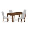 East West Furniture LMEL5-N8-05 5 Piece Kitchen Table Set for 4 Includes a Rectangle Rustic Wood Dining Room Table and 4 Grey Linen Fabric Upholstered Chairs, 40x72 Inch, Walnut view 1
