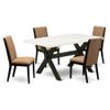 East West Furniture X626LA147-5 5 Piece Dining Room Table Set Includes a Rectangle Kitchen Table with X-Legs and 4 Light Sable Linen Fabric Parsons Dining Chairs, 36x60 Inch, Multi-Color view 1