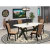 East West Furniture X626LA147-5 5 Piece Dining Room Table Set Includes a Rectangle Kitchen Table with X-Legs and 4 Light Sable Linen Fabric Parsons Dining Chairs, 36x60 Inch, Multi-Color view 2