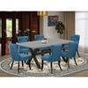 East West Furniture X697SI121-7 7 Piece Dining Room Table Set Consist of a Rectangle Dining Table with X-Legs and 6 Blue Linen Fabric Upholstered Parson Chairs, 40x72 Inch, Multi-Color view 2