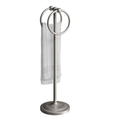 BGL Fingertip Towel Holder Stand Hand Towel Ring for Bathroom or Kitchen Vanity Countertops to Store Hand Towels Washcloths or dishcloths - 2 Hanging Rings?19" High-Brushed Nickel