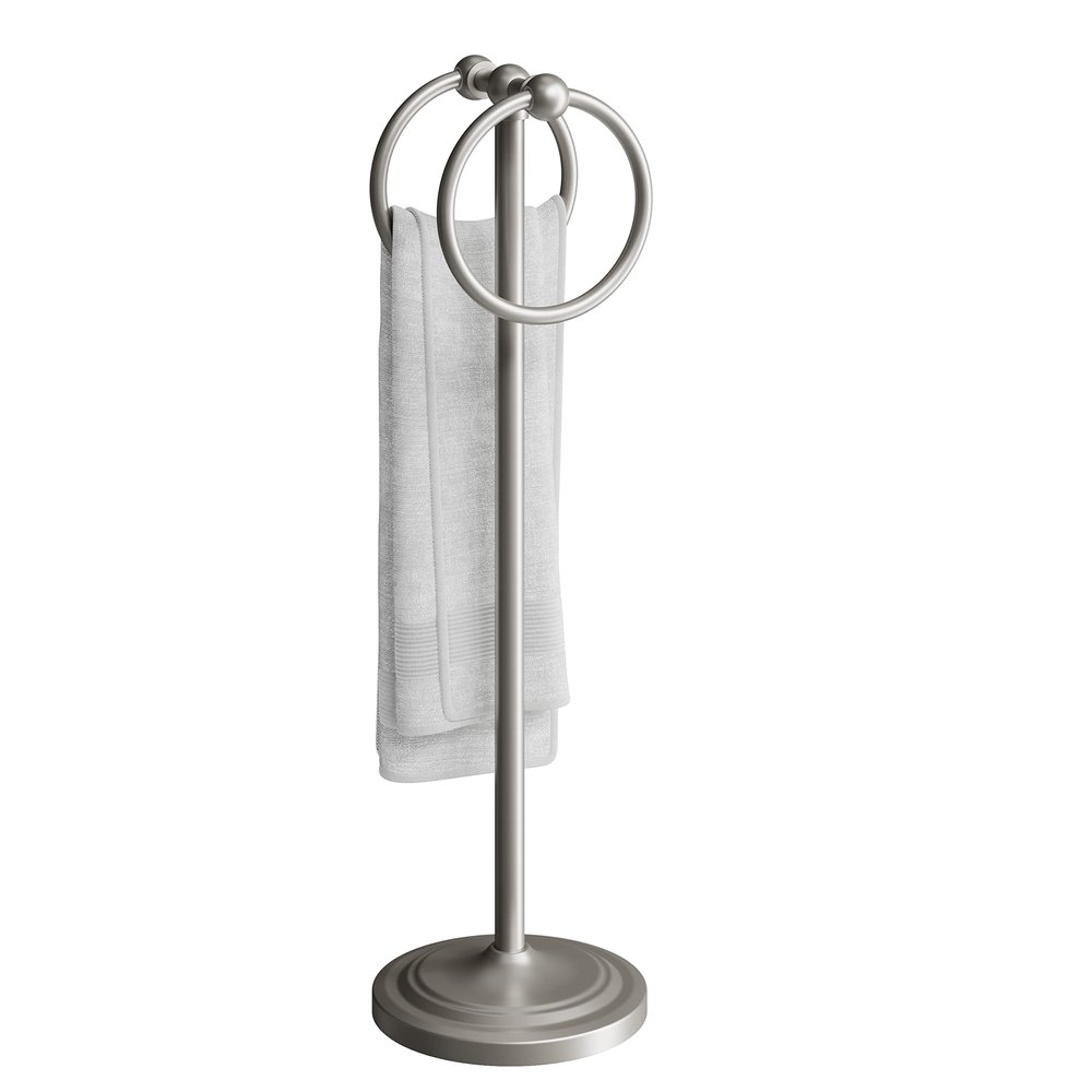 BGL Fingertip Towel Holder Stand Hand Towel Ring for Bathroom or Kitchen Vanity Countertops to Store Hand Towels Washcloths or dishcloths - 2 Hanging Rings?19" High-Brushed Nickel