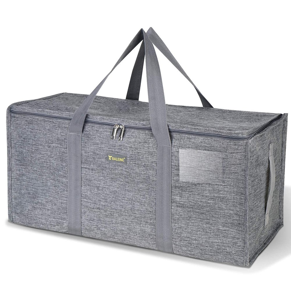 BALEINE Extra Large Storage Tote with Zippers & Carrying Handles, Heavy-Duty Oxford Fabric Moving Bags for Laundry, Space Saving, Storage, Winter Gray