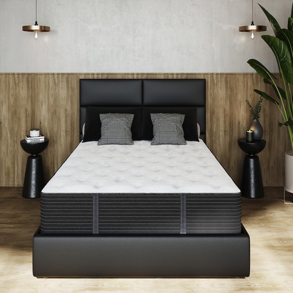 Mielmoon & Elegance Hybrid Mattress Heavy Duty Support-Firm Premium Luxury Motion Isolation/White-Black Natural Latex/Back Pain Relief, Made in USA (Extra Firm,Queen)
