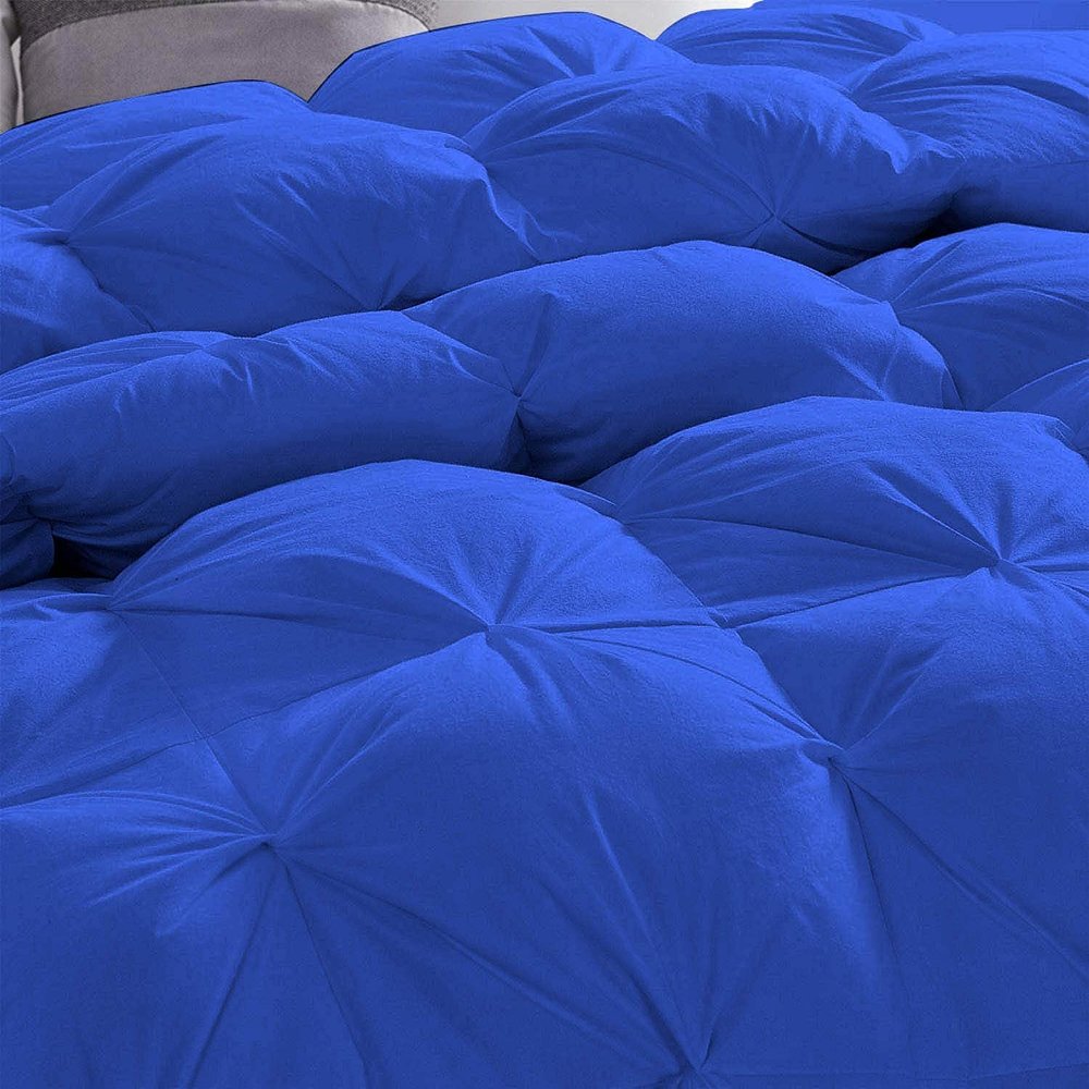 All-Season 5 Pcs Pinch Pleated Comforter 100% Cotton-500 GSM Corner Tabs Down Alternative Quilted Comforter Set Pin Tuck Comforter with 4 Pillow Shams (Full/Queen-Royal Blue)