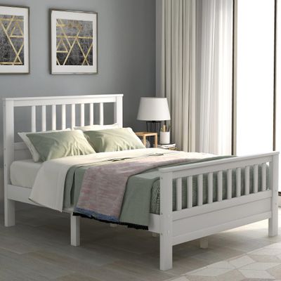 Bellemave Bed Frame, Solid Wood Platform Bed with Headboard and Foot Board, No Box Spring Needed, Easy Assembly (White) (Full)