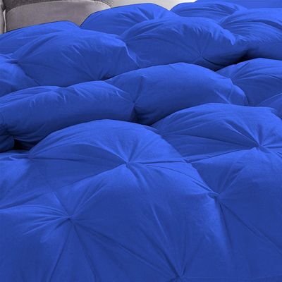 All-Season 5 Pcs Pinch Pleated Comforter 100% Cotton-500 GSM Corner Tabs Down Alternative Quilted Comforter Set Pin Tuck Comforter with 4 Pillow Shams (Oversized Queen-Royal Blue)