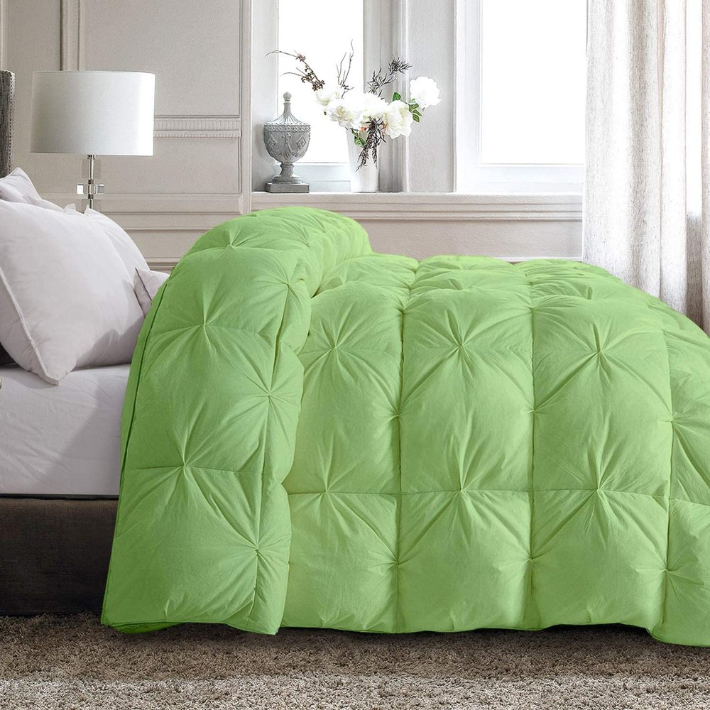 All-Season 1 Piece Pinch Pleated Comforter 100% Natural Cotton-500 GSM Corner Tabs Down Alternative Quilted Comforter Set Easy Washable Pin Tuck Comforter (King/Cal King-Sage)