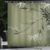 Ambesonne Asian Print Shower Curtain, Eastern Nature Theme Outline Look Blooming Branches and Flowers Illustration, Cloth Fabric Bathroom Decor Set with Hooks, 69" W x 84" L, Olive Green view 3
