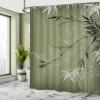 Ambesonne Asian Print Shower Curtain, Eastern Nature Theme Outline Look Blooming Branches and Flowers Illustration, Cloth Fabric Bathroom Decor Set with Hooks, 69" W x 84" L, Olive Green view 4