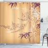 Ambesonne Asian Print Shower Curtain, Eastern Nature Theme Outline Look Blooming Branch and Flowers Illustration, Cloth Fabric Bathroom Decor Set with Hooks, 69" W x 84" L, Peach Purple view 1