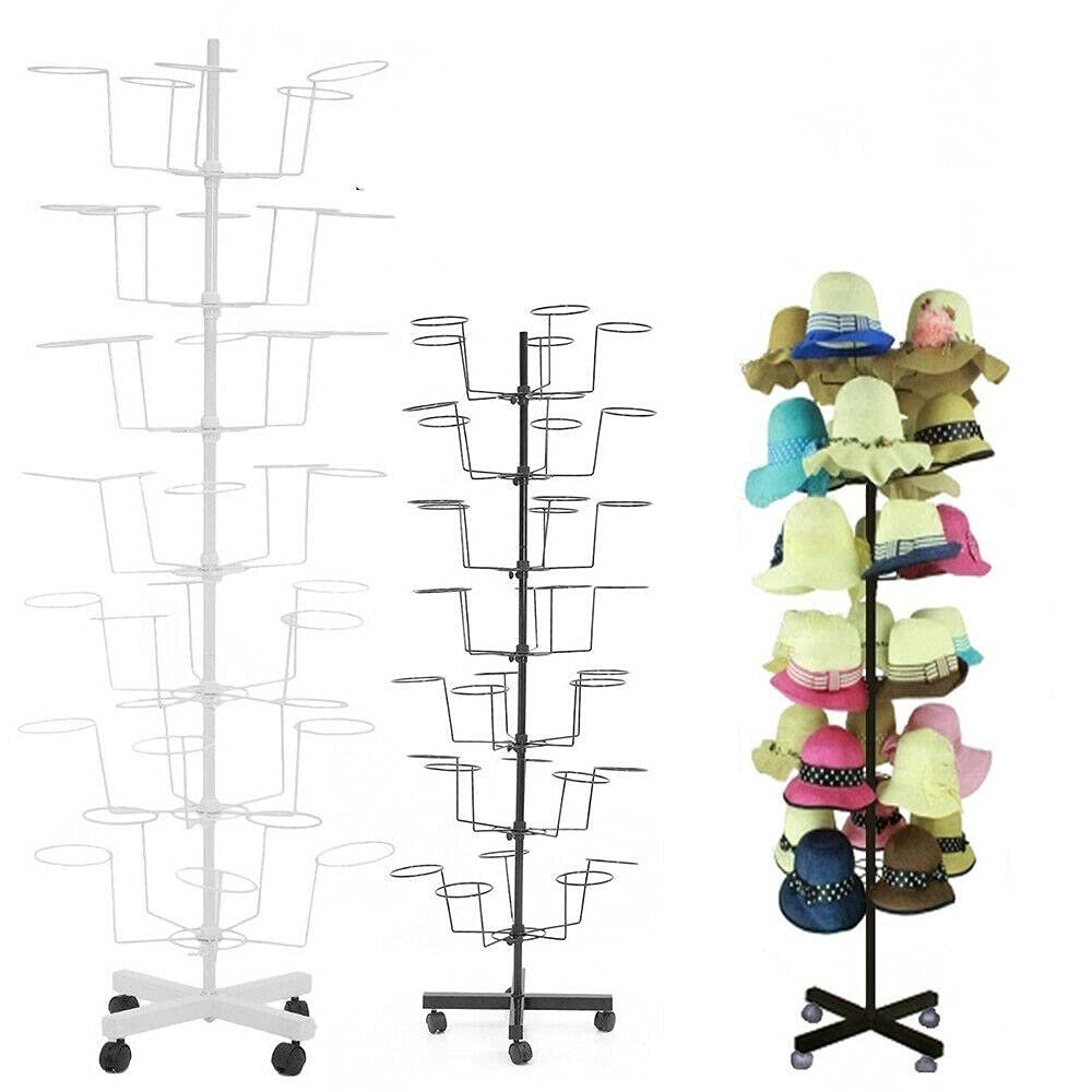 35 Hats 7 Tier Hat Racks Adjustable Rotating Hat Display Stand 35 Hats Caps Holders Hat Storage Organizer Support Garage Retail Store Storage for Headwear Sport Baseball Cowboy Cap (White)