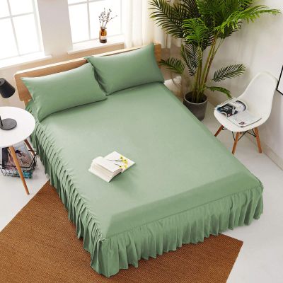 Bedding Empire 25" Drop Solid 1 Piece European Pleated Bed Skirt/Bed Cover 100% Egyptian Cotton 500 TC Moss Queen Size