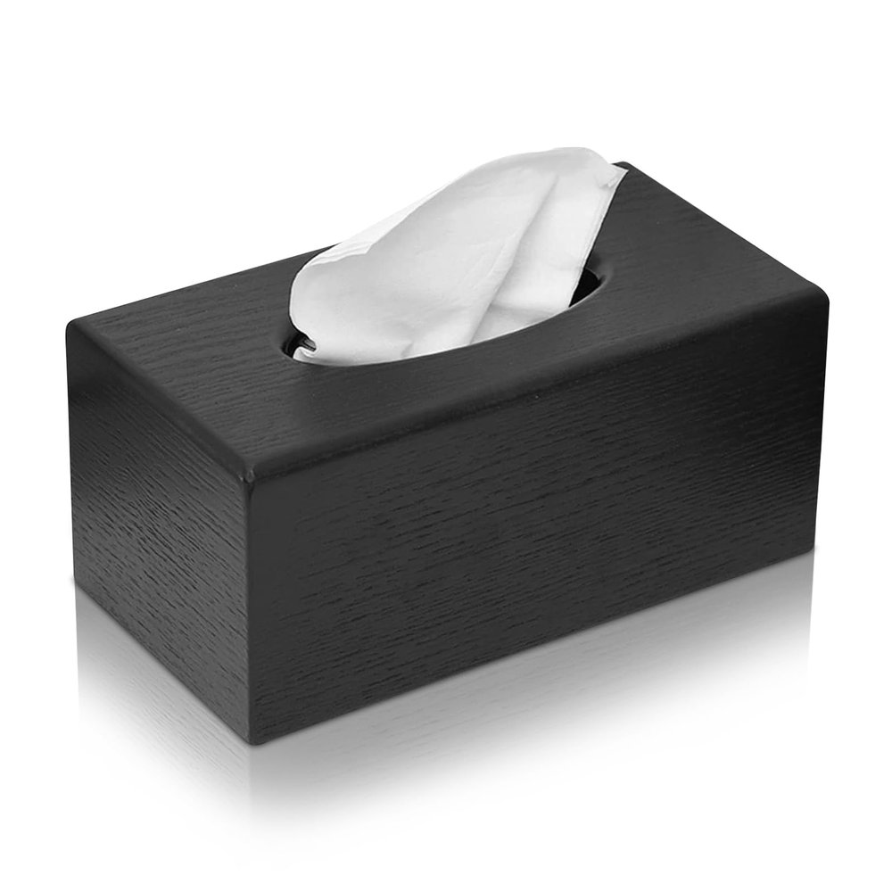 Wooden Tissue Box Cover Rectangular, Tissues Box Holder Facial Paper Container Napkin Holder for Living Room Bedroom Kitchen(Black)