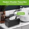 Wooden Tissue Box Cover Rectangular, Tissues Box Holder Facial Paper Container Napkin Holder for Living Room Bedroom Kitchen(Black) view 3