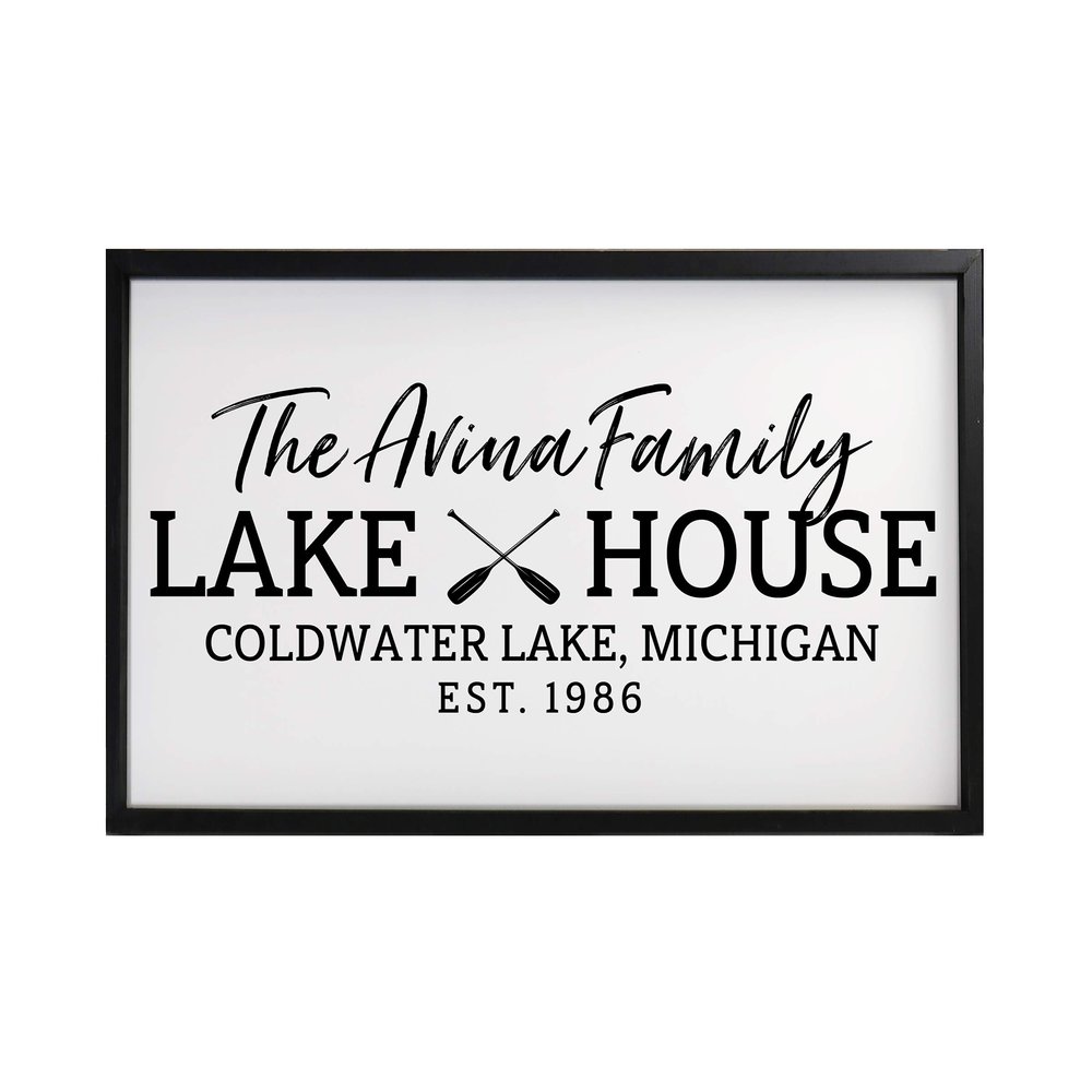 LifeSong Milestones Personalized Home Framed Shadow Box Lake House (Paddles) Gift for Parents, Couples Wall Decor for Husband, Wife Housewarming Gift Table and Shelf Sitters 25x36 (Black)