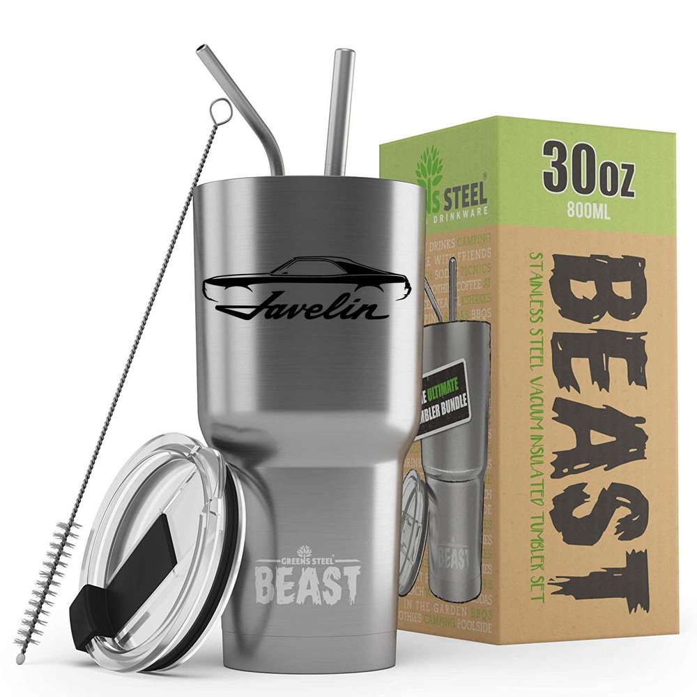 1968 1969 1970 AMC Javelin Beast 30 oz Stainless Steel Insulated Tumbler w/Lid, 2 Straws, Brush and Gift Box stainless