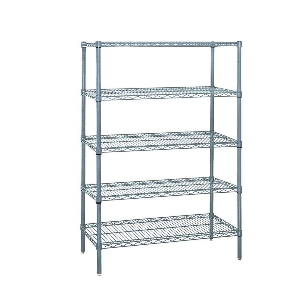 Quantum Storage Systems WR86-1236GY-5 Wire Shelving 5 Shelf Starter Units, 12" x 36" x 86", Gray Epoxy