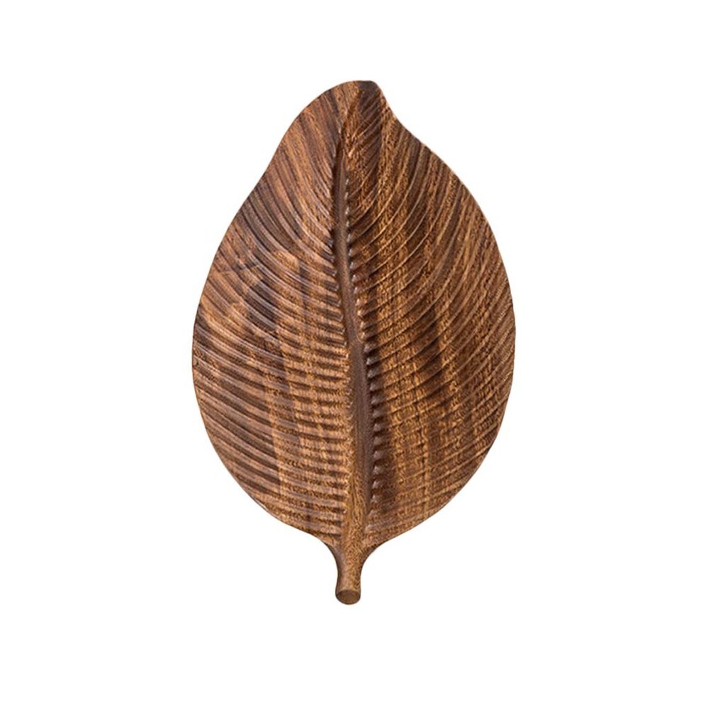 Decorative Leaf Design Wooden Tray Platter for Serving Snacks Fruits Hand Carving Home 11.6 x 7 Inch