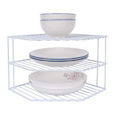 3-Tier Corner Shelf Counter and Cabinet Organizer - Steel Metal Wire - Rust Resistant - Plates, Dishes, Cabinet & Pantry Organizer - Kitchen Organization (10 x 7.5 Inch)(White)