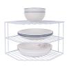 3-Tier Corner Shelf Counter and Cabinet Organizer - Steel Metal Wire - Rust Resistant - Plates, Dishes, Cabinet & Pantry Organizer - Kitchen Organization (10 x 7.5 Inch)(White) view 1