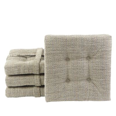 Klear Vu Non-Slip Gripper Tufted Square Bar Stools Cushions with Tie Straps for Dining Rooms, Kitchen Bars, Cafes and Restaurants - Set of 4, 12x12, Natural