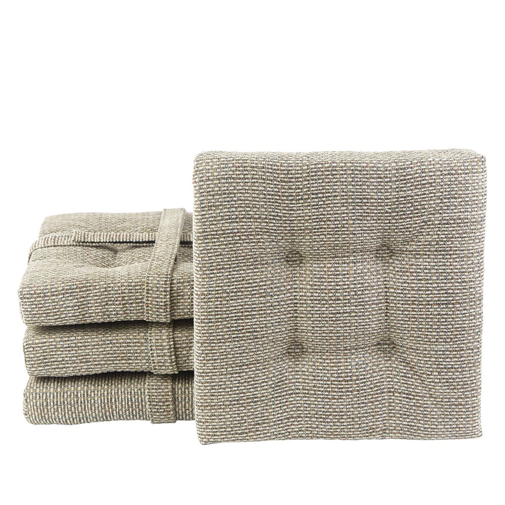 Klear Vu Non-Slip Gripper Tufted Square Bar Stools Cushions with Tie Straps for Dining Rooms, Kitchen Bars, Cafes and Restaurants - Set of 4, 12x12, Natural