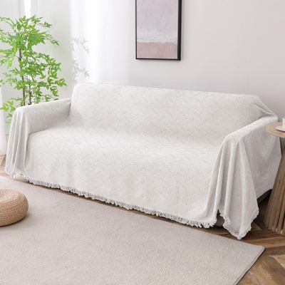 Turquoize Couch Cover Sofa Covers Washable Couch Covers for 3 Cushion Sectional Couch Slipcover Furniture Cover for Pets Feature Geometrical Jacquard Fabric (91"x 134",XX-Large,White)